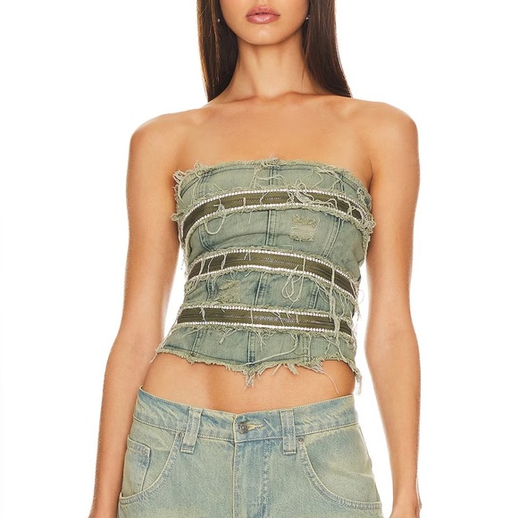 NWT Jaded London Diamante Denim Corset in Blue Wash Small - Picture 1 of 4